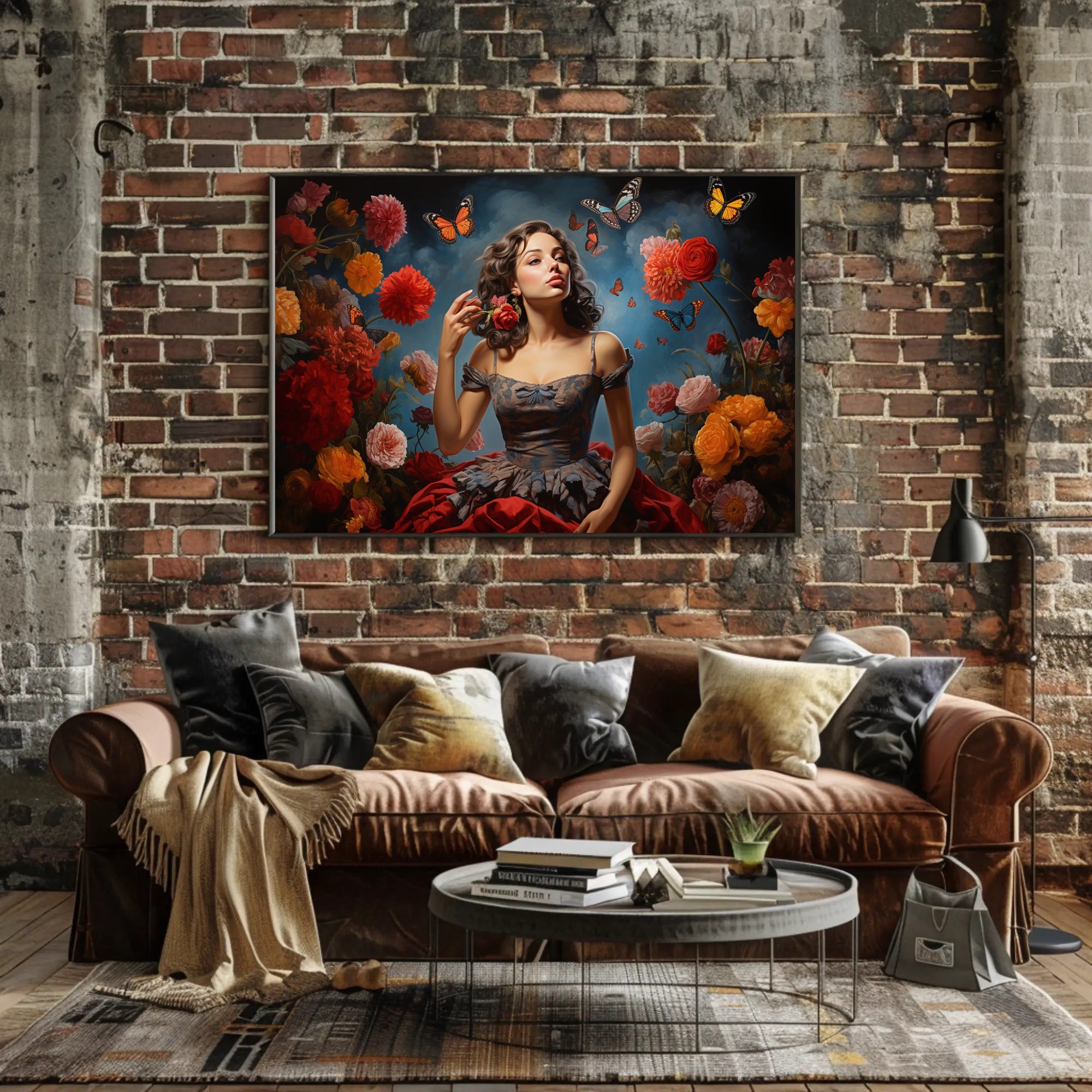 Romantic Vintage Scene with Butterflies Artistic Poster