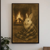 Cozy Fireside Bunny Poster