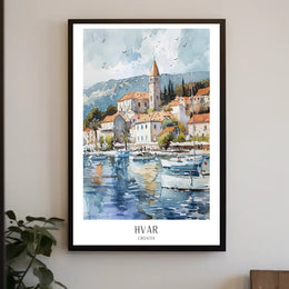 Picturesque Coastal Town in Hvar Travel Poster PosterGoat