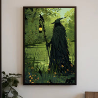 Mysterious Forest Figure with Crow Fantasy or Mythology Poster PosterGoat