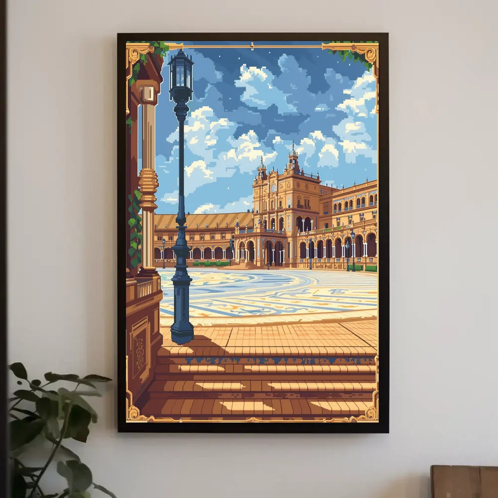 Plaza de España Pixel Art Travel Poster