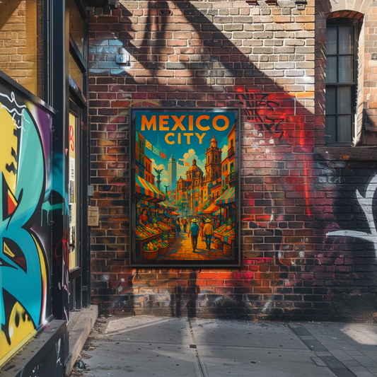 Mexico City Street Market Travel Poster