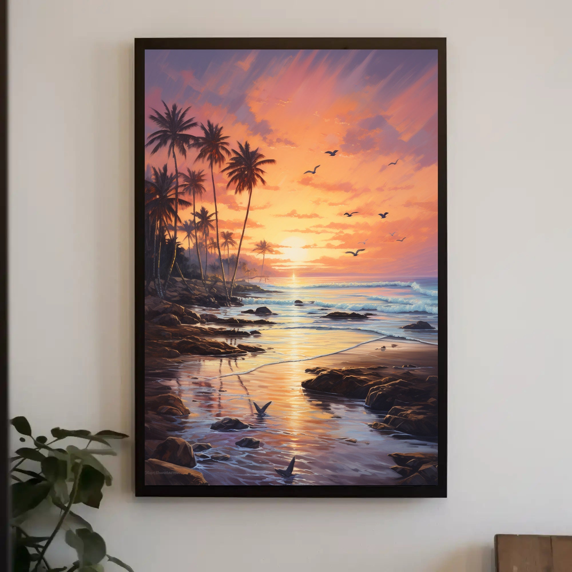 Tropical Sunrise Beach Scene: Abstract, Artistic Poster