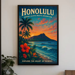 Honolulu Adventure Vintage Travel Poster Art Print