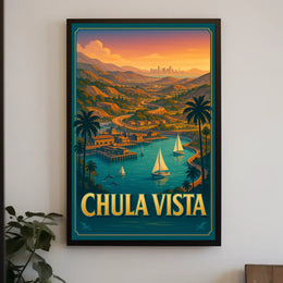 Chula Vista Scenic View Vintage Coastal Sailboats Poster