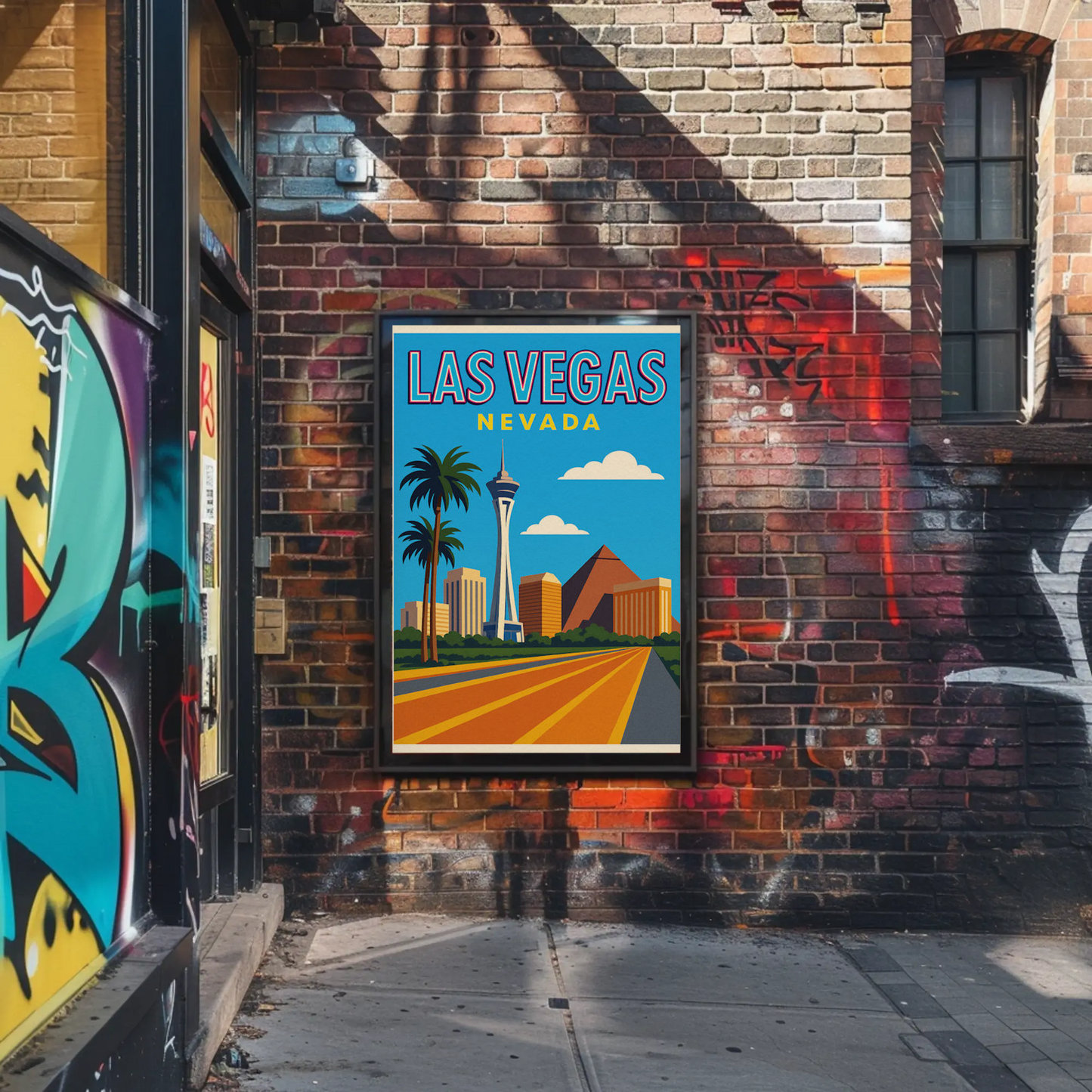 Bright Day Las Vegas Nevada Retro Skyline Poster