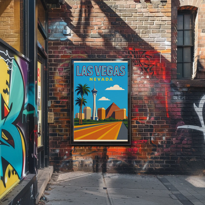 Bright Day Las Vegas Nevada Retro Skyline Poster