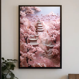 Serene Japanese Architecture in Spring, Cultural or Heritage Poster