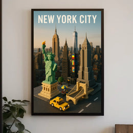 New York City Poster Modern Whimsical Toy Brick Wall Art