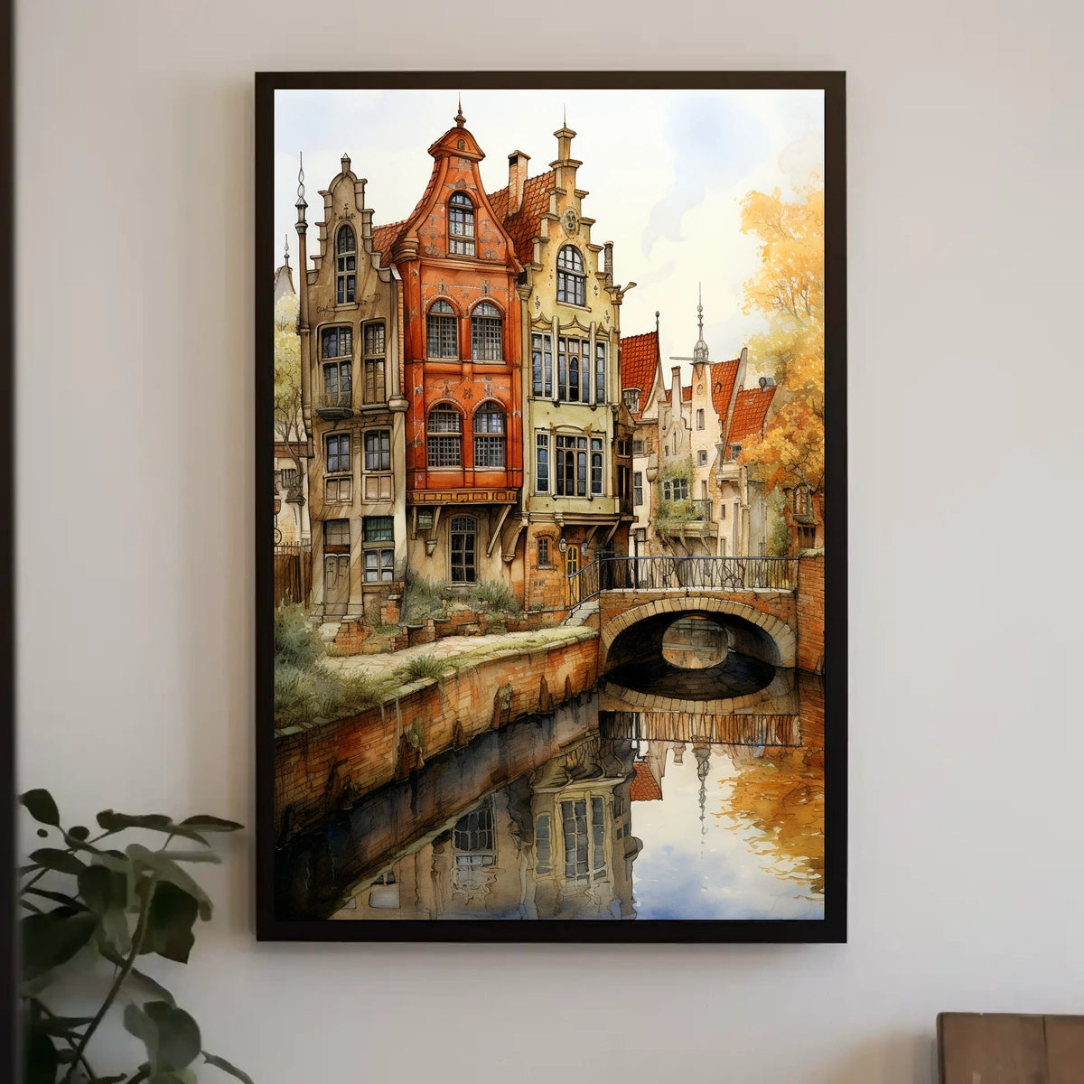Picturesque European Canal Scene with Renaissance Architecture Travel Poster