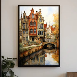 Picturesque European Canal Scene with Renaissance Architecture Travel Poster