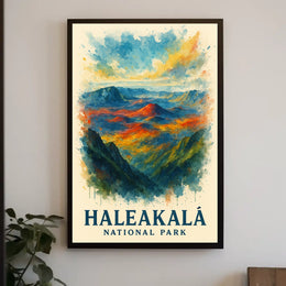 Haleakalā National Park Vibrant Landscape Watercolor Poster