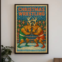 Christmas Wrestling Reindeer Festive Holiday Poster Art