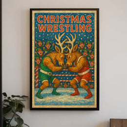 Christmas Wrestling Reindeer Festive Holiday Poster Art