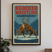 Reindeer Wrestling Championship Vintage Winter Poster