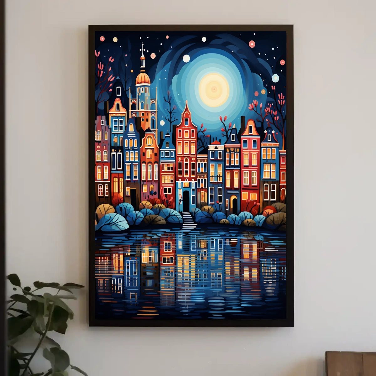 Charming European Townhouses Canal Travel Poster