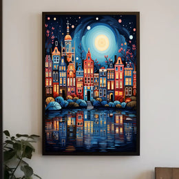 Charming European Townhouses Canal Travel Poster