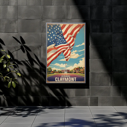 Claymont Delaware Flag Historic Town Hall Vintage Travel Poster