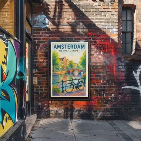 Amsterdam Canal Scene Watercolor Travel Poster