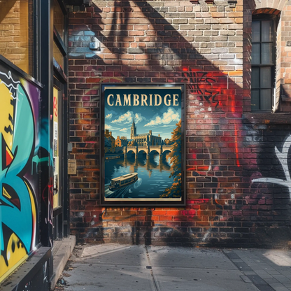 Cambridge England Bridge River Cathedral Travel Poster