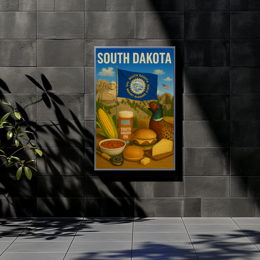 South Dakota Flag Food Mount Rushmore Vintage Travel Poster