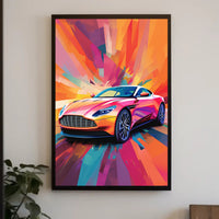 Luxury Sports Car in Vibrant Abstract Pop Culture Poster