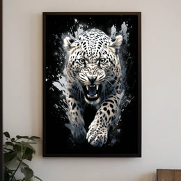 Fierce Roaring Leopard Dynamic Art Poster Print