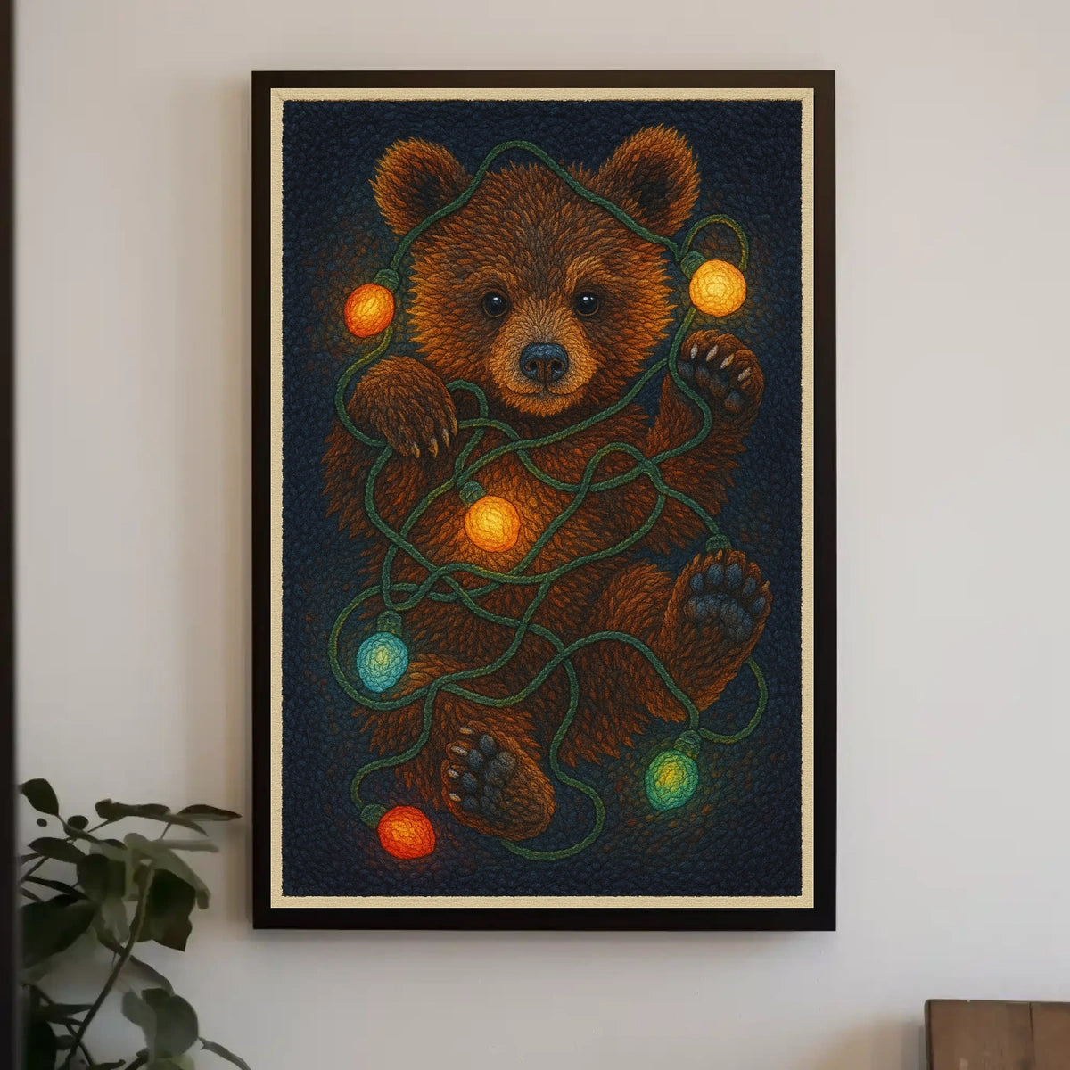 Festive Bear With Lights Poster