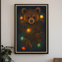 Festive Bear With Lights Poster