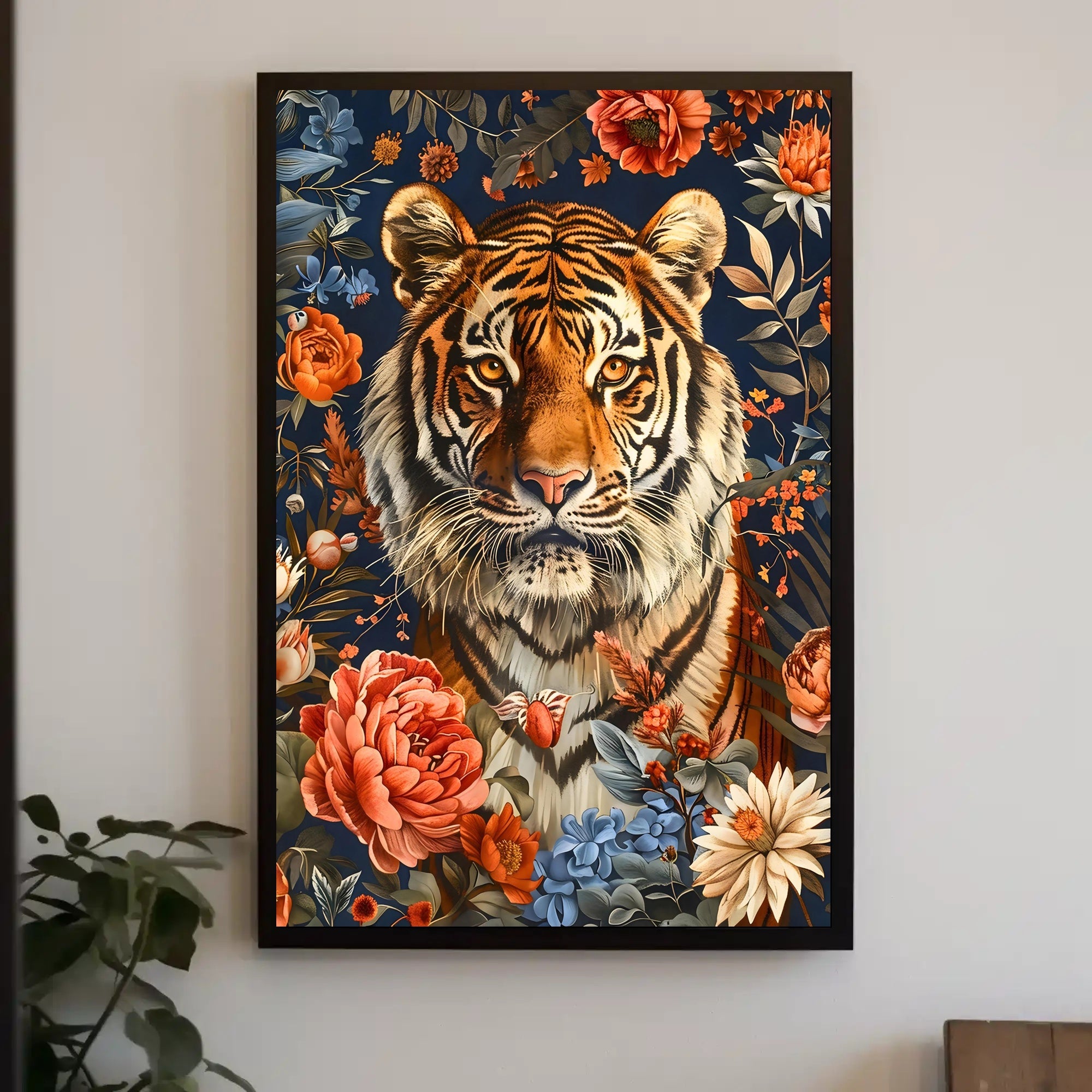 Majestic Tiger Wall Art Amidst Blossoms