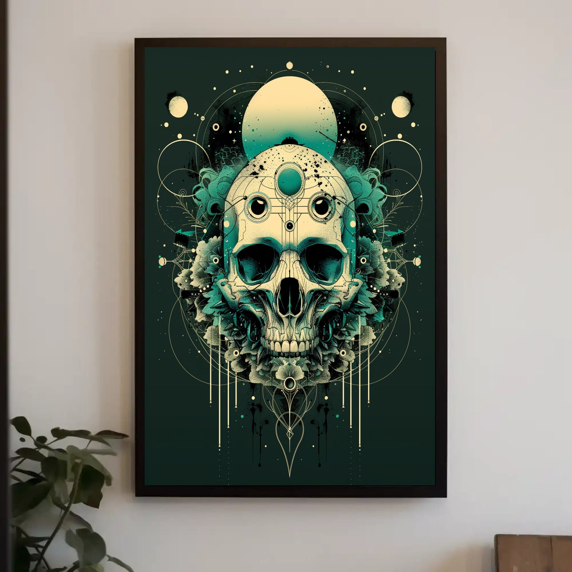 Skull Fusion with Cosmic Patterns Fantasy or Mythology Poster PosterGoat