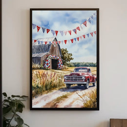 Rustic Barn And Vintage Truck Scene At Dusk Rural Poster