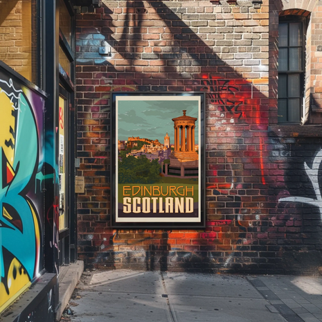 Edinburgh Iconic Landmark Vintage Travel Poster