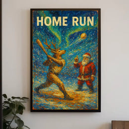 Reindeer Baseball Christmas Fun Sports Poster