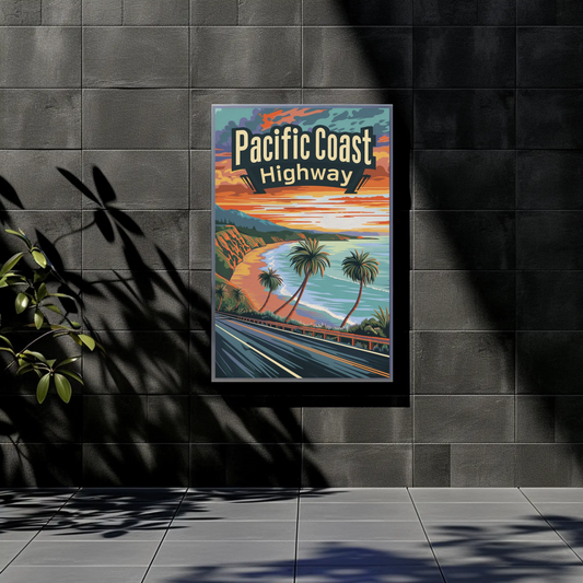 Pacific Coast Highway Vintage Poster - Beach Cliffs