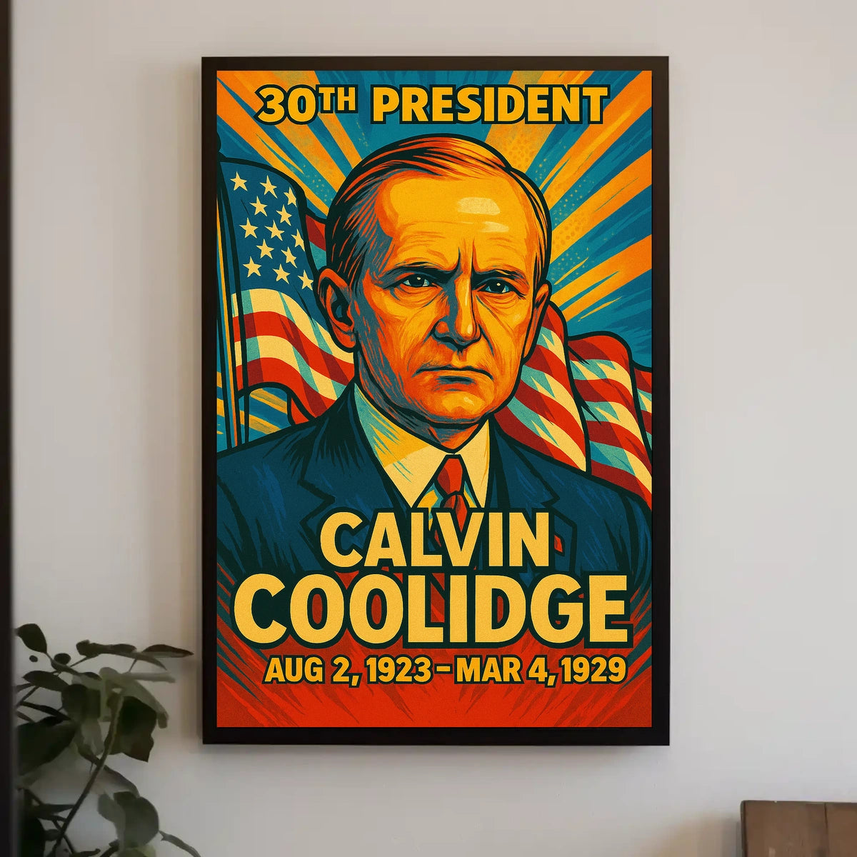 Calvin Coolidge 30th President of the United States Colorful Comic Book Style Poster