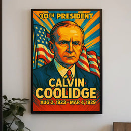 Calvin Coolidge 30th President of the United States Colorful Comic Book Style Poster