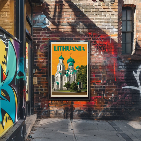 Lithuanian Landmark Vintage Travel Poster