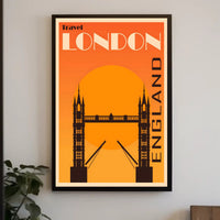 Stylized 1920s London Tower Bridge Art Deco Travel Poster