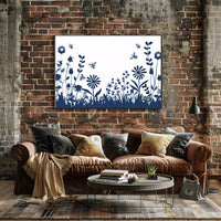 Garden Harmony: Blue Silhouette Bee and Flower Poster