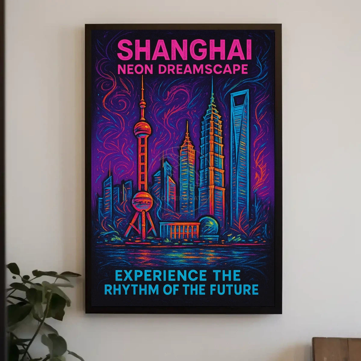 Shanghai Neon Skyline: Captivating Futuristic Sci-Fi Poster