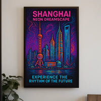 Shanghai Neon Skyline: Captivating Futuristic Sci-Fi Poster