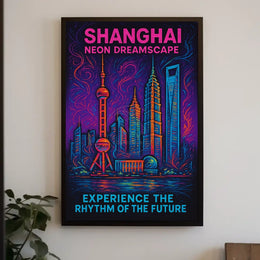 Shanghai Neon Skyline: Captivating Futuristic Sci-Fi Poster