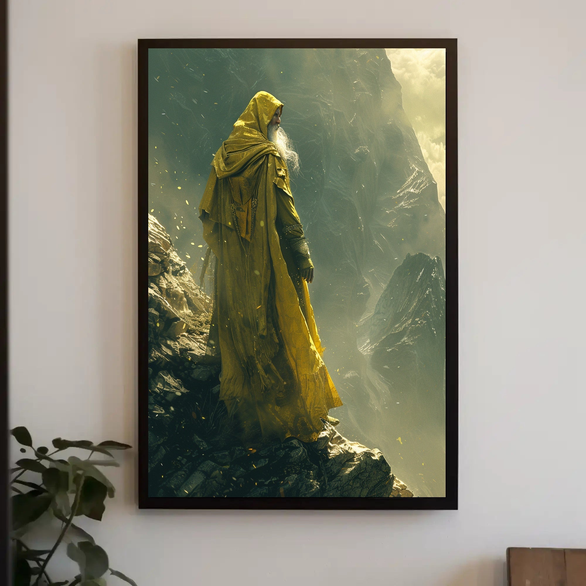 Mystical Wisdom in Golden Robe Fantasy Mythology Poster PosterGoat