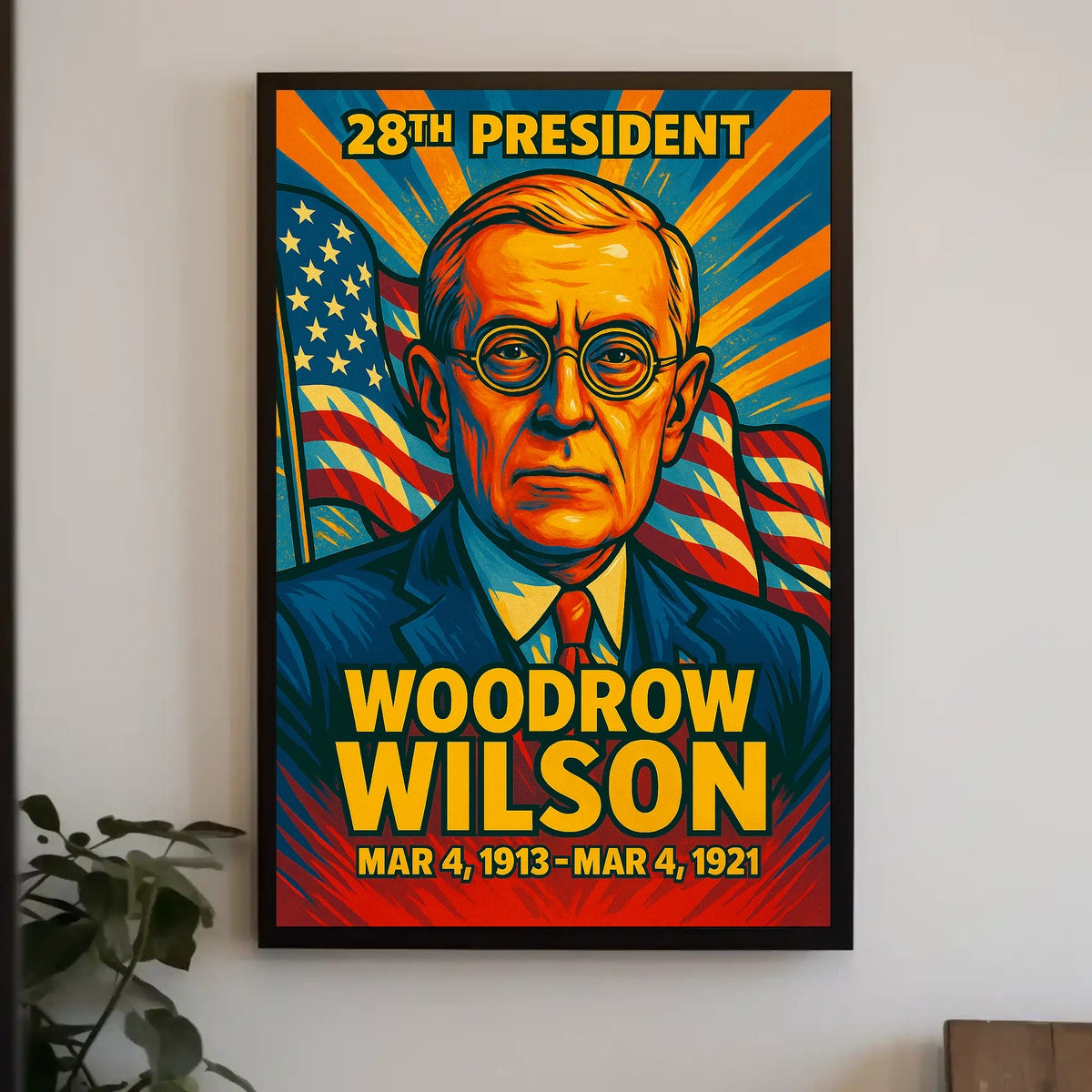 Woodrow Wilson 28th President of the United States Colorful Comic Book Style Poster