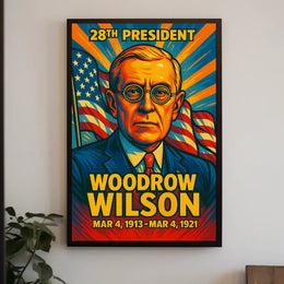 Woodrow Wilson 28th President of the United States Colorful Comic Book Style Poster