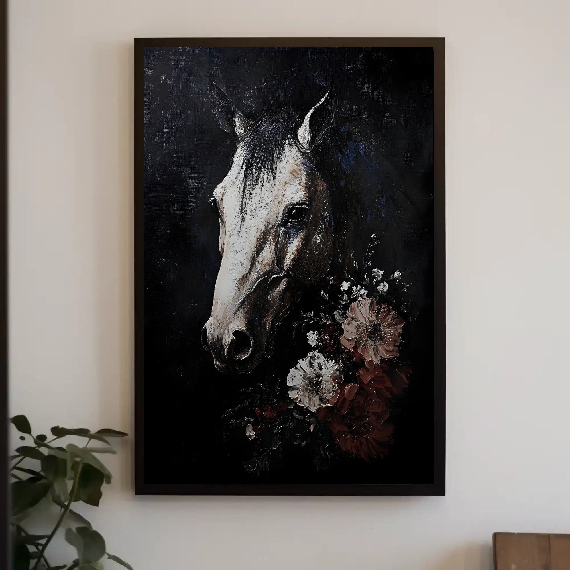 Striking Horse and Flowers Artistic Animal Poster PosterGoat