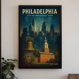 Philadelphia Vintage Poster: Liberty Bell & Independence Hall