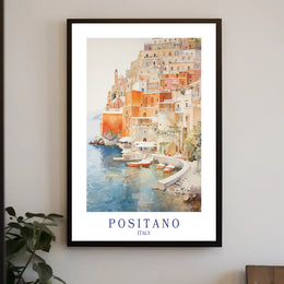 Positano Dreamscape: Serene Watercolor Travel Poster PosterGoat