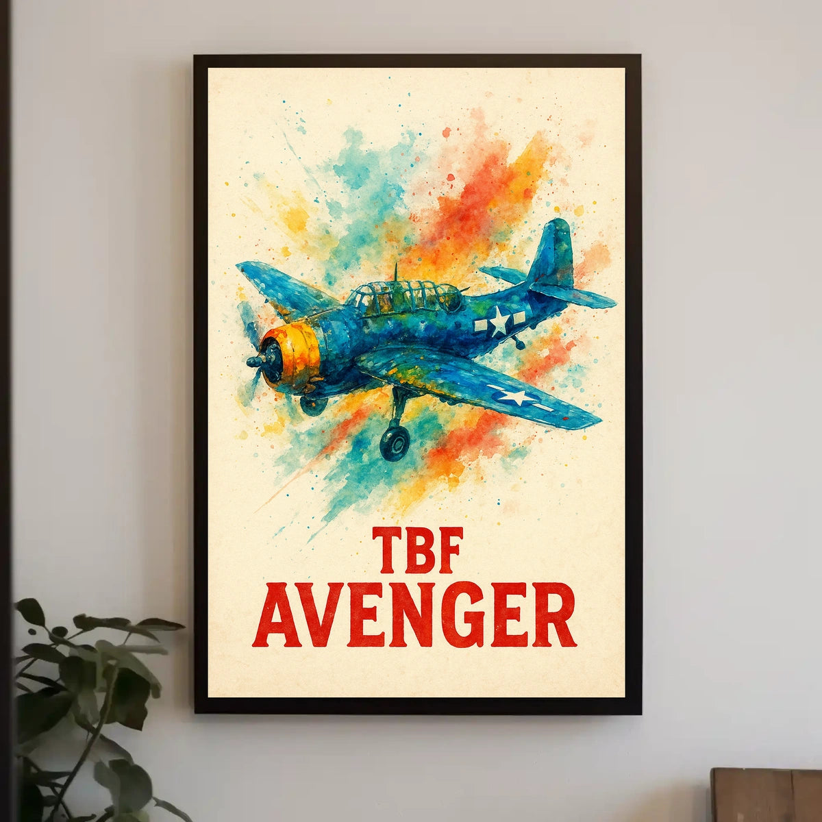 TBF Avenger WWII Aircraft Watercolor Art Poster